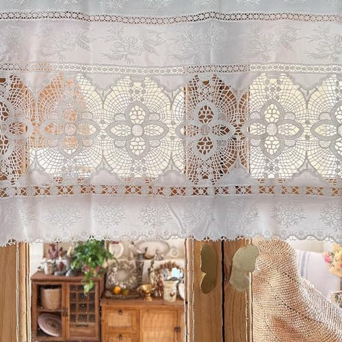 A.Monamour Gardine Scheibengardinen Kurzstores Transparente Weiß Hohle Häkelspitze Bohemian Boho Kurzvorhang Kurzgardinen Küchengardine Küche Vorhang Fenster Kurz Stores Bistrogardine