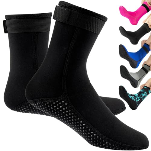 HINATAA Calzini in Neoprene 3mm,Calzini Immersione Caldi Antiscivolo,Neoprene Socks Resilient con Velcro,Calze termiche Snorkeling,Calzini beach volley nuoto subacquee surf vela kayak (M, Nero)
