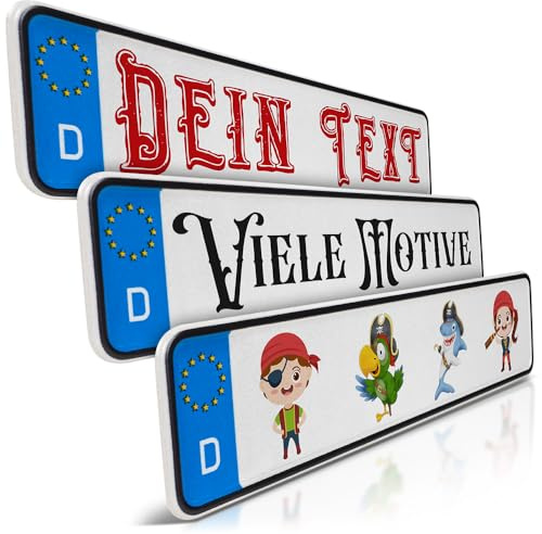 schildEVO 1 Mini Kfz-Kennzeichen | Pirat Namensschild | Wunschtext zum Geburtstag | Aluminium | Fun-Kennzeichen für Kinderauto | Kettcar | Tretauto | Gokart