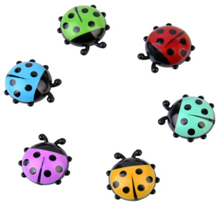 Magneti Frigorifero Coccinella in Plastica 6 Pezzi | Aspetto Realistico e Tridimensionale, per Frigorifero e Lavagna, per Casa e Ufficio Colore Casuale