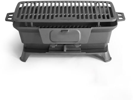 Gril en fonte – Gril à charbon d'extérieur portable et table en fonte durable, petit gril à charbon, barbecue parfait for les pique-niques en plein air, le camping, la terrasse, la cuisine dans le jar