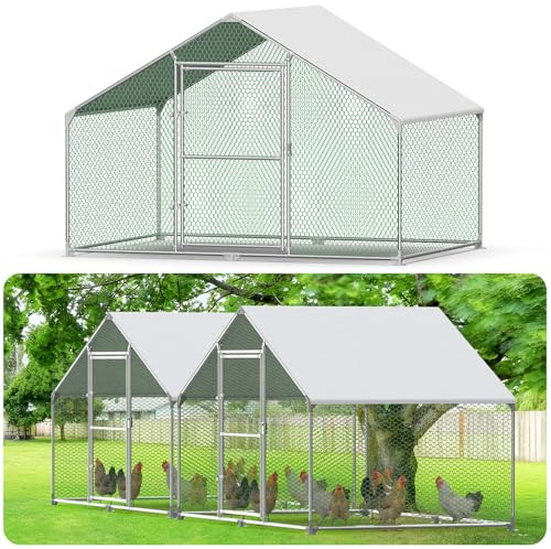 Kidsgigglz Freilaufgehege Hühnerstall，Hühnerkäfig mit Schloss、PVC-Beschichtetes Schatten Dach，Freigehege Aus Verzinktem Metall，Hühnergehege Voliere,Geflügelstall für Hühner Hasen Kleintiere，3X2M