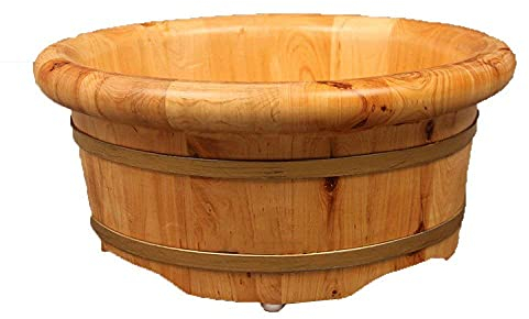 Fußbad-Eimer aus natürlichem Holz, Pediküre-Becken, Fußbad, Zypressen-Waschbecken, kleines Waschbecken aus massivem Holz, Waschbecken mit flachem Mund, Premium-Badewanne, runder Rand, Geschenk,