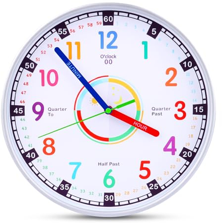 Orologio da Parete Educativo per Bambini, Silenzioso Multicolore Orologio Educativo Facile da Leggere, per Camere, Casa, Cucina, Camera da Letto, Ufficio, Scuola