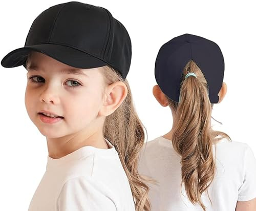 HERUAI barn hästsvans basebollkeps 3–8 år flicka pojkar golf visir basebollkeps hatt solskydd hatt UV-skydd skärmmössa sommarmössa junior sommarhatt tennis keps solhatt visir UPF 50+, svart, One size