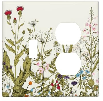 Country Vintage Wild Flowers Floral 2 Gang 1 Toggle/Duplex Combo Outlet Light Switch Cover Wall Plate Electrical Faceplate Decorative Dual Device Switchplate