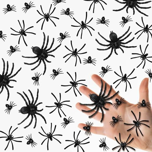 Koliphy 100 Pezzi Ragni di Halloween, 3 Misurare, Ragno di Plastica Realistico Nera per Halloween, Decorazione per Halloween Props per Scherzo Giocattoli per Festa Decorazioni, Interni ed Esterni