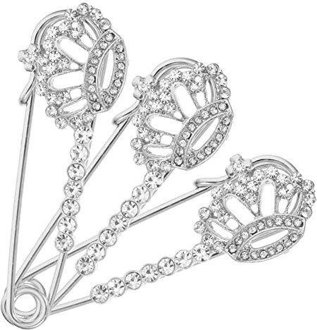 DEARMAMY 3stücke Modische Kunststein Broschen Crown Pin Mit Sicherheitsnadel Glanzvolle Schmucknadeln Für Cardigans Schals Kleidung Damenzubehör in Silber Vielseitig Einsetzbar