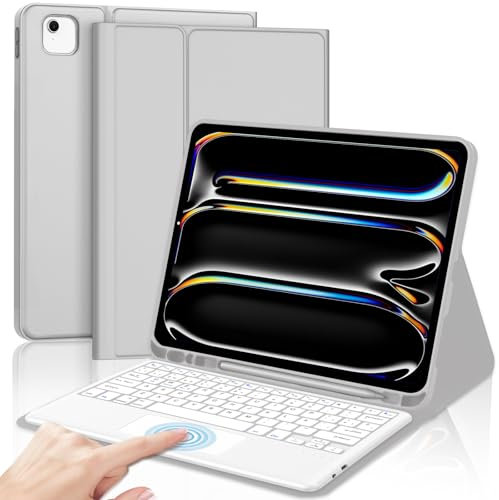 Teclado con Trackpad Bluetooth Inalámbrico, Tableta Compatible con Android/ Samsung/Huawei /Lenovo, Teclado Español Ñ Bluetooth Inalámbrico Súper Delgado de para iPad, iPad Pro, iPad Air, Blanco