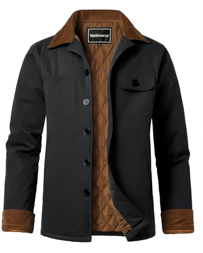 Harbrosrce Blouson Homme Hiver Chaud Filled Trench Manteau Veste en Coton Doublure Matelassée Vestes Parka Jacket avec 5 Poches