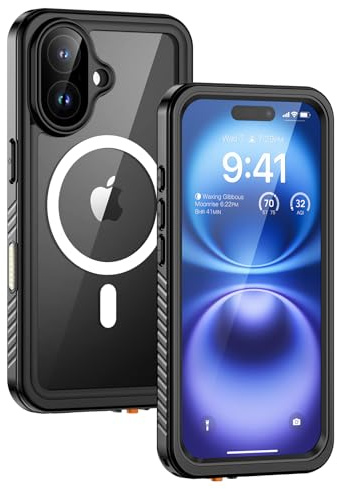 Lanhiem für iPhone 16 Hülle IP68 Wasserdicht Stoßfest, Schwarz | Handyhülle 360 Grad Ganzkörper, Staubdicht Schneefest Outdoor Panzerhülle, mit Eingebautem Displayschutz