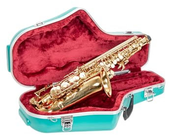 Crossrock CRA862ASMB Koffer für Altsaxophon, ABS-Hartschale mit Zubehörtasche, Sicherheitsschloss und abnehmbarem Gurt, Mintblau