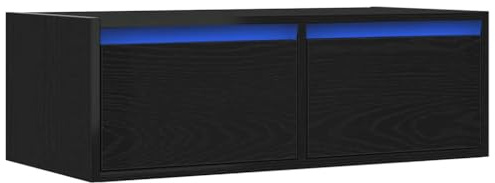 vidaXL Mobile Porta TV con Luci LED Rovere Nero 75x35,5x25 cm