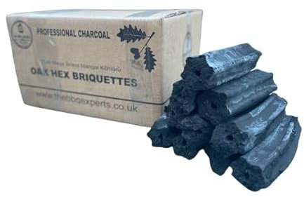 10kg Turkish Oak HEX Charcoal Briquettes by The BBQ Experts - Restaurant-Grade Oak Wood Briquettes for BBQ, Smoking & Grilling - Long Lasting Grade A Charcoal - 5 Hour Burn Time
