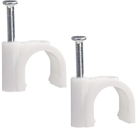 JchEnye 100 Pinzas Redondas para Cables, 8 milímetros, Sujetadores de Cables, Pinzas para Cables con Clavos, Ganchos autoadhesivos con Clavos incrustados, Altura: 8,4 milímetros, de Color Blanco.