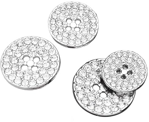 ftiemlovde 4 Loch 10 Knöpfe Silber mit Strass für Strickjacke (B10S 20 mm) | Dirndl Metallknöpfe zum Annähen, edle Optik, passend für Blazer, Mantel, Trachten, einfach zu nähen, stabil verarbeitet