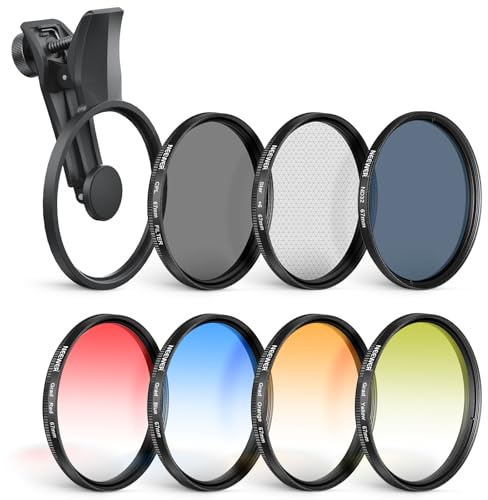 NEEWER 67mm 7 Pack ND Filter Set Compatible with Android Samsung Google Huawei Xiaomi Phone, Clip On CPL+ ND32 + Starlight + GND (Red/Orange/Yellow/Blue) Photography Accessories Kit with Case, FL-P14