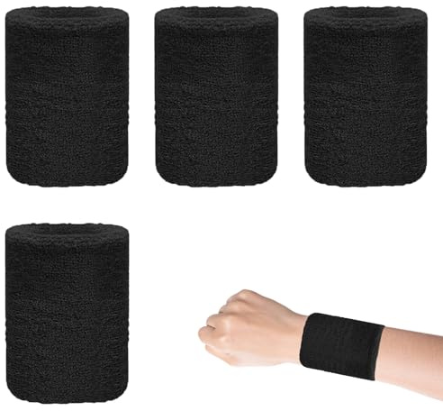 4 Pcs Sweat Bands Wristbands,Sweats Wrist Band Men Sweatband Wristband | Black Athletic Elastic Cotton Strip Bracelet Soft Protect Sweat-Absorbing,for Mens Womens Tennis Running Basketball Gymnastic