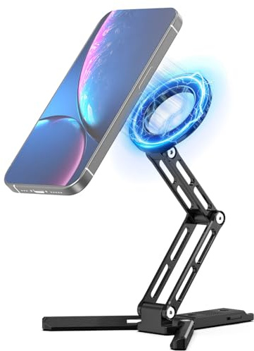 CAMBOFOTO Magnetic Phone Tripod Stand for iPhone, Aluminum Strong Magnetic Pocket Cell Phone Stand, Arca-Swiss Compatible with iPhone 17 16 15 14 13 12 Series/Android (Black)