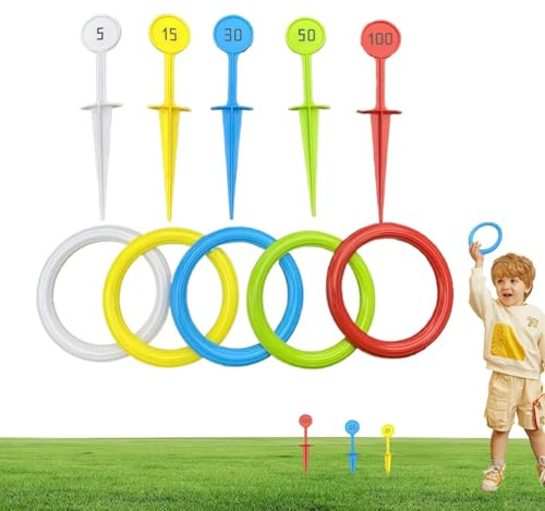 Sghtil Jeu de Lancer d'anneaux - Jeu interactif coloré - Jouet de Jardin pour familles, Adolescents, Filles, intérieur, extérieur, Jardin, Maison de Plage