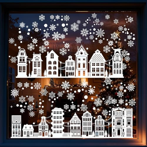9 Blätte Fensterbilder Weihnachten Selbstklebend, Weihnachten Fensteraufkleber, Weiß Fensterdeko Weihnachten Wiederverwendbar, PVC Schneeflocken Fensterdeko, Weihnachten Deko für Winter Fenster