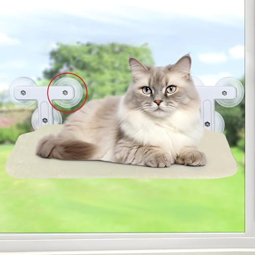 Katzen Hängematte Fenster 52x30cm - Katzenbett mit Wendbarer Matte, Katzenliege Fenster mit Fleece und Mesh Waschbar, Katzenhängematte mit 6 Saugnäpfen Stabile Katzenhängematte Hält Bis zu 25kg(Beige)