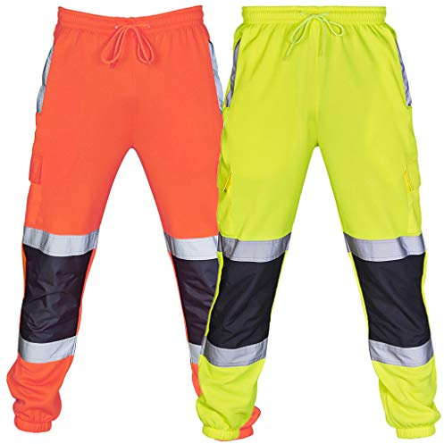Pantaloni cargo da lavoro da uomo, ad alta visibilità, pantaloni da jogging da uomo, pantaloni da lavoro di sicurezza con nastro riflettente, bicolore, ad alta visibilità, pantaloni da lavoro leggeri