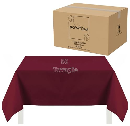 Tovaglie coprimacchia monouso Bordeaux TNT 100x100 cm resistenti tipo stoffa alta grammatura 48gr tovagliati festa ristorante pizzeria agriturismo trattoria copritavolo usa e getta impermeabili (50)