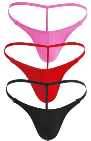 DURINM Tanga Hilo Hombre Sexy Negro Hilo String Underwear Calzoncillos Hip Briefs Bóxer Micro Thongs Lencería para Hombre, Ropa Interior de Talle bajo, Color Liso, Tallas(Pack de 3)