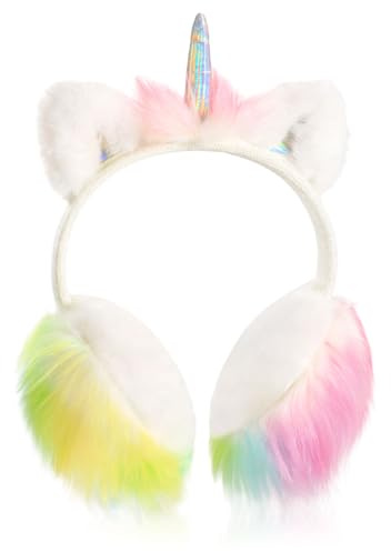 BTHRORO Earmuffs for Girls Unicorn Ear Muffs in Colourful Plush Adjustable Winter Ear Warmers for Kids Cold Weather Accessories for Outdoor (Plush Colour Random)