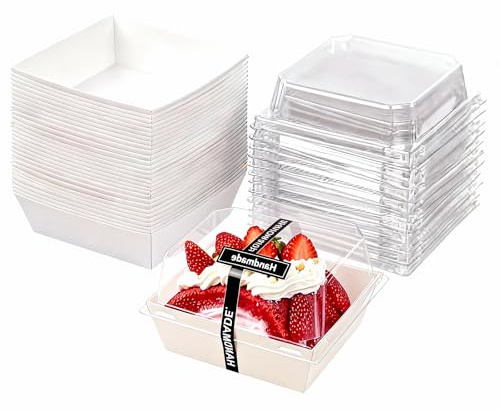 BORDEAG ScatoleZ Per Fette Di Torta,50 Pezzi 12CM Scatole Per Torte Bianche,Scatola Regalo Cartone Kraft Bianca,Scatole Per Dolci In Cartone Per Budini,Mousse,Panini,Macaron,Biscotti(Bianco)