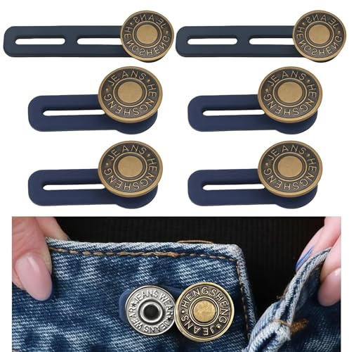 4PCS Single-Hole Button Extender+2PCS Double-Hole Button Extender,Waistband Expander Set,Waistband Stretcher,Durable Jeans Waist Expander for Jeans,Skirts,Trousers,No-Sewing,Reusable,Adjustable