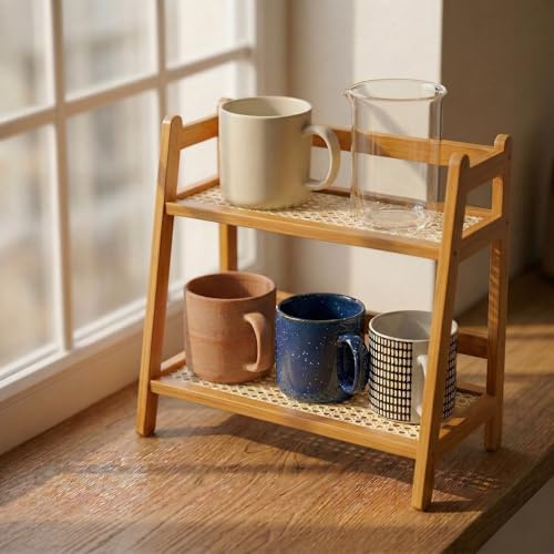 Mirriverse Organizer Angolo Caffè e Cucina Legno Acrilico, Scaffale Piano Lavoro 2 Livelli, Supporto per Spezie e Matcha, Mensola per Tazze, Porta Barattoli (Marrone scuro)