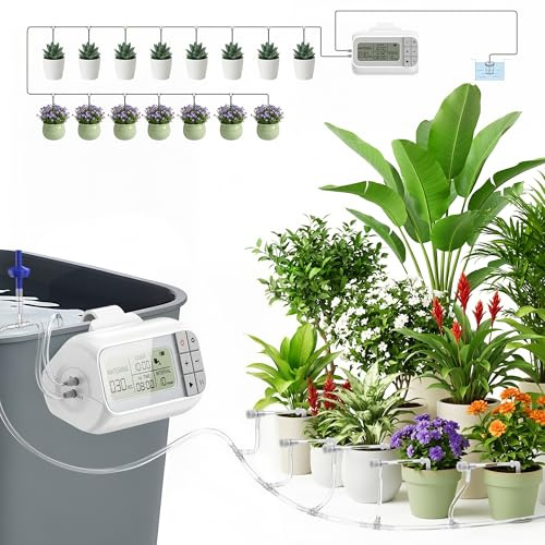 Noctila Automatic Drip Irrigation Kit, USB Rechargeable Auto Plant Watering System with Programmable Timer, Anti-Siphon Valve, DIY Irrigation System for up to 15 Outdoor/Indoor Potted Plants