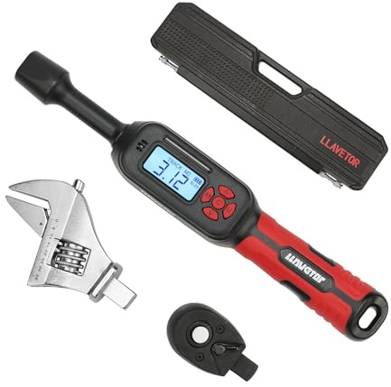 LLAVETOR Digitaler verstellbares Drehmomentschlüssel-Set, 3/8 Antrieb digitaler Drehmomentschlüssel, großer Bereich 3-135 Nm, ±2% Genauigkeit, mit LCD-Display für Kfz- und Motorradreparatur