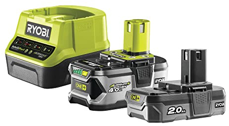 RYOBI 18 V ONE+ Akku-Starter-Set RC18120-242 (1x 2,0 Ah & 1x 4,0 Ah Akku, Schnellladegerät mit 2,0A Ladestrom, Lithium+ Akkutechnologie für mehr Laufzeit, Leistung und Lebensdauer, IntelliCell™)