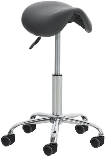 CLP Taburete con Ruedas Reno En Simil Cuero I Taburete De Trabajo Giratorio I Silla De Escritorio Regulable En Altura I Color:, Color:Gris