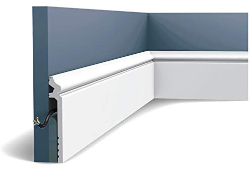 Orac Plinthe SX186 200 cm x 2,2 cm x 13,8 cm Polystyrène extrudé (HDPS) classique arrondi avec passage de câble prétraité