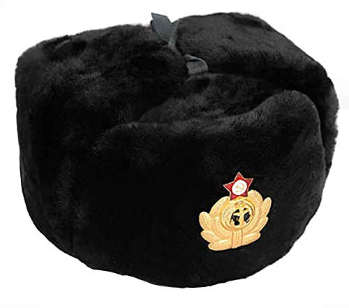 Cucuba® RUSSISCHE SCHWARZ SCHAPKA USCHANKA WINTERMÜTZE MILITÄRMÜTZE DER RUSSISCHE Marine - Geschenkidee (Größe: 59 Size L (EU))