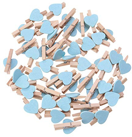TOYANDONA Mollette Legno Piccole Con Cuore Azzurro 50 Pezzi Mini Clip Per Foto Carta E Decorazioni Festa Casa E Cucina