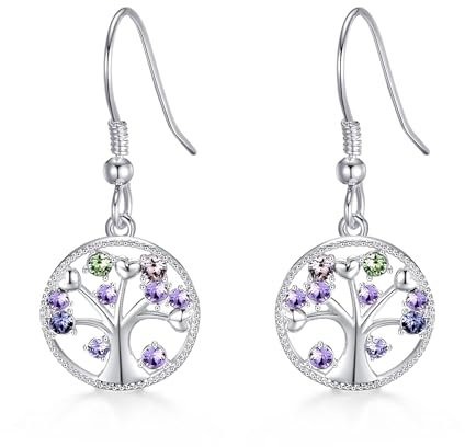Philip Jones Silver Plated Chakra Tree of Life Drop Earrings Created with Crystals from Zircondia®
