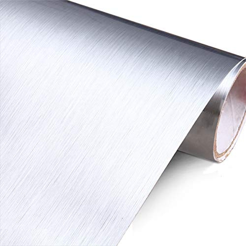 YENHOME 24 x 394 Silver Brush Stainless Steel Contact Paper for Appliances Removable Self Adhesive Contact Paper Silver Peel and Stick Wallpaper Waterproof Drawer Shelf Liner for Kitchen Cabinets