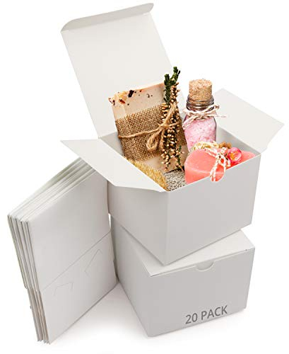 Belle Vous Karton Geschenkboxen Weiß (20 Stk) - Schachteln 12x12x9cm Pappschachteln mit Deckel - Kraftpapier Geschenk Box Zum Selber Aufbauen für Geschenke, Hochzeit, Party, Weihnachten
