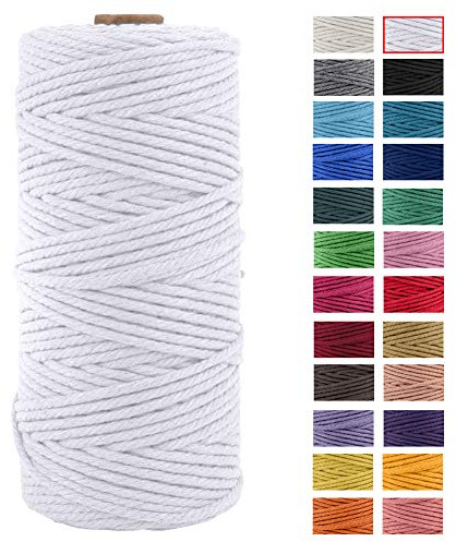 JeogYong Corda di Cotone Naturale Macrame, 4 Fili di Spesso Filato Corda di Macrame per Arazzi, Appendini per Piante, Artigianato Fai da Te, Decorazioni, Confezioni Regalo 3mm x 100m (Blanco)