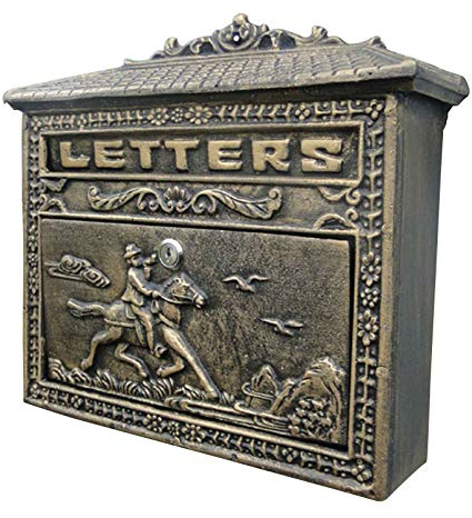 Briefkasten Antik, Abschließbarer Wetterfester Briefkasten, 36 X 9 X 32,8 cm, Aluminiumguss, Bronze, Grün