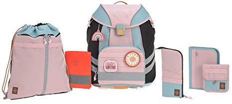 LÄSSIG 7-teiliges Schulranzen Set Kinder/School Set Flexy Unique Rose/Blue/Black