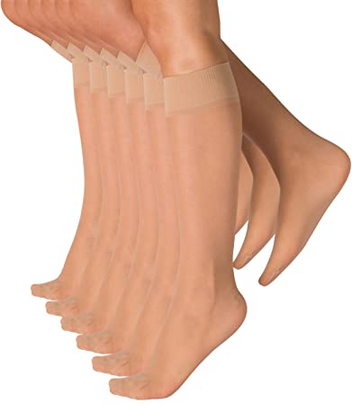 CALZITALY – 6 PARES de Medias hasta la Rodilla, Mini Medias Transparentes, Medias Cortas Invisibles | 18 DEN | Negro, Natural | Made in Italy | (Talla Unica, Natural)