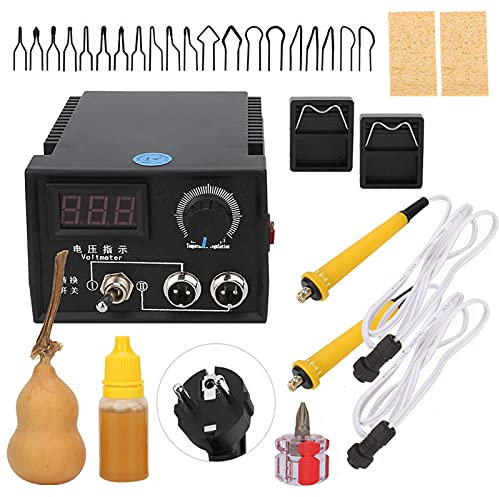 Holzverbrennungsset, Dual Pen Professional Pyrography Machine Set mit 20 Pyrographiespitzen Kleiner Kürbisstifthalter Schwammschraubendreher[EU-Stecker]Lötkolben & Zubehör