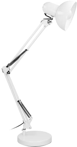 Virone Lampada da Tavolo Retro Alta in Acciaio Lunghezza Cavo ~1m (lampadina non inclusa)(Bianco)