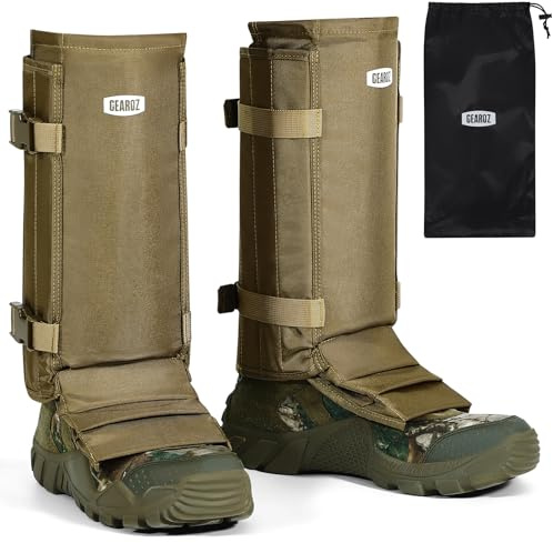 GearOZ Snake Gaiters Snake Chaps, Waterproof Lower Legs Snake Guards, Snake Bite Protective Gaiters, Anti-Snake Boots for Men/Women, Adjustable Size for Hunting/Hiking/Farm Working, Khaki